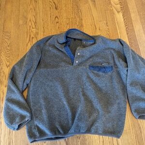 Patagonia Gray Fleece Men's Large Snap Pullover Blue Trim Outdoors Collared 90s